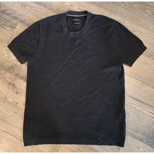 Men's sz L Porter & Ash Black Textured Fine Cotton Short Sleeve Knit Sweater